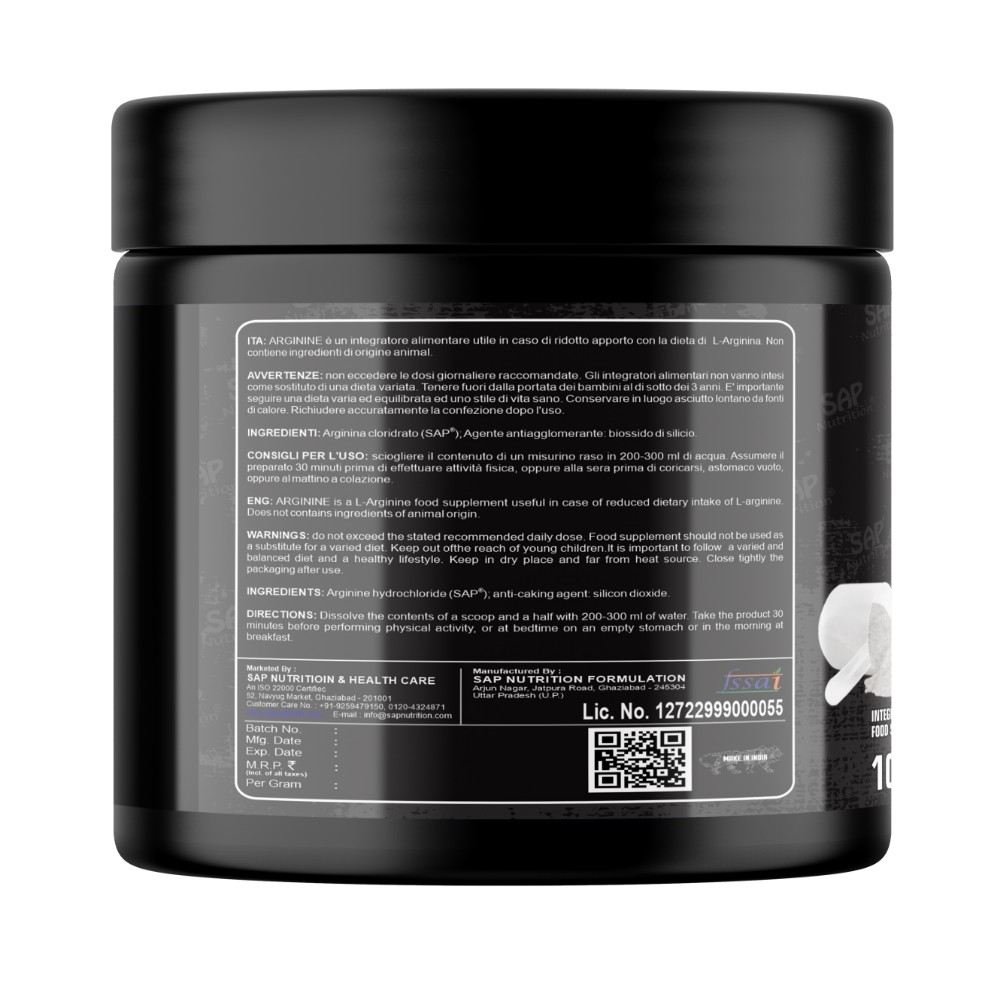 SAP Nutrition Arginine HCL Powder | Workout Pump, Blood Flow & Endurance Support | 100g - Image 2