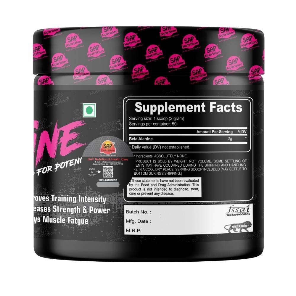 SAP Nutrition Beta-Alanine Powder | HPLC Lab Tested | Workout Endurance, Strength & Performance Support | 100g - Image 2