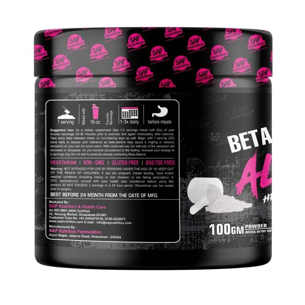 SAP Nutrition Beta-Alanine Powder | HPLC Lab Tested | Workout Endurance, Strength & Performance Support | 100g - Image 3