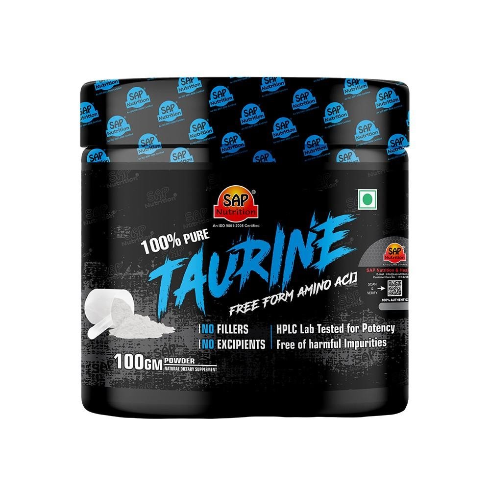 SAP Nutrition Taurine Powder | Free-Form Amino Acid | No Fillers or Excipients | HPLC Lab Tested | 100g
