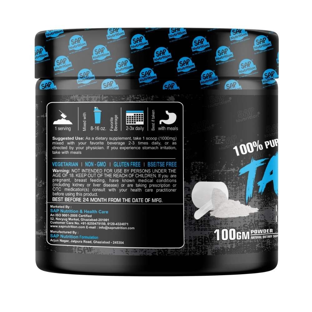 SAP Nutrition Taurine Powder | Free-Form Amino Acid | No Fillers or Excipients | HPLC Lab Tested | 100g - Image 2