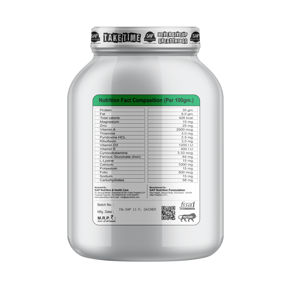 SAP Nutrition Fast Gainer – 35g Protein with L-Lysine, Glutamine & Arginine | 3 kg - Image 2