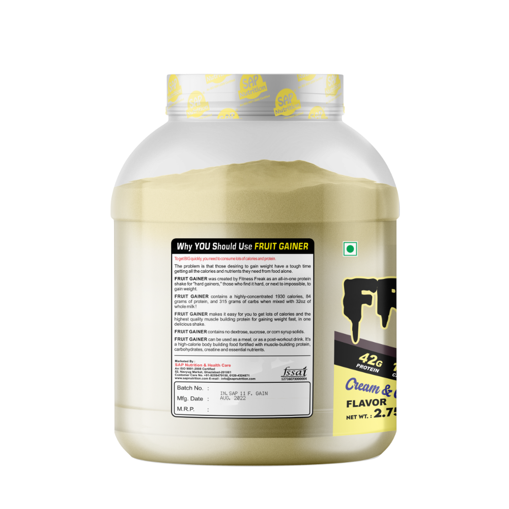 SAP Nutrition Fruit Gainer Cream & Cookies 2.750kg, with Creatine, L-Lysine & Arginine | 42g Protein - Image 2