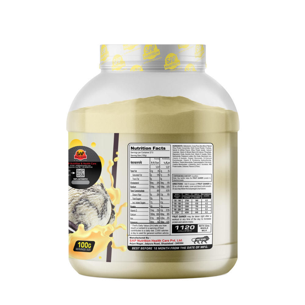 SAP Nutrition Fruit Gainer Cream & Cookies 2.750kg, with Creatine, L-Lysine & Arginine | 42g Protein - Image 3