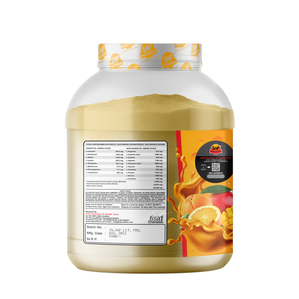 SAP Nutrition Fruit Protein, 25g Protein & 5g BCAAs – Mango Orange, 2kg - Image 2
