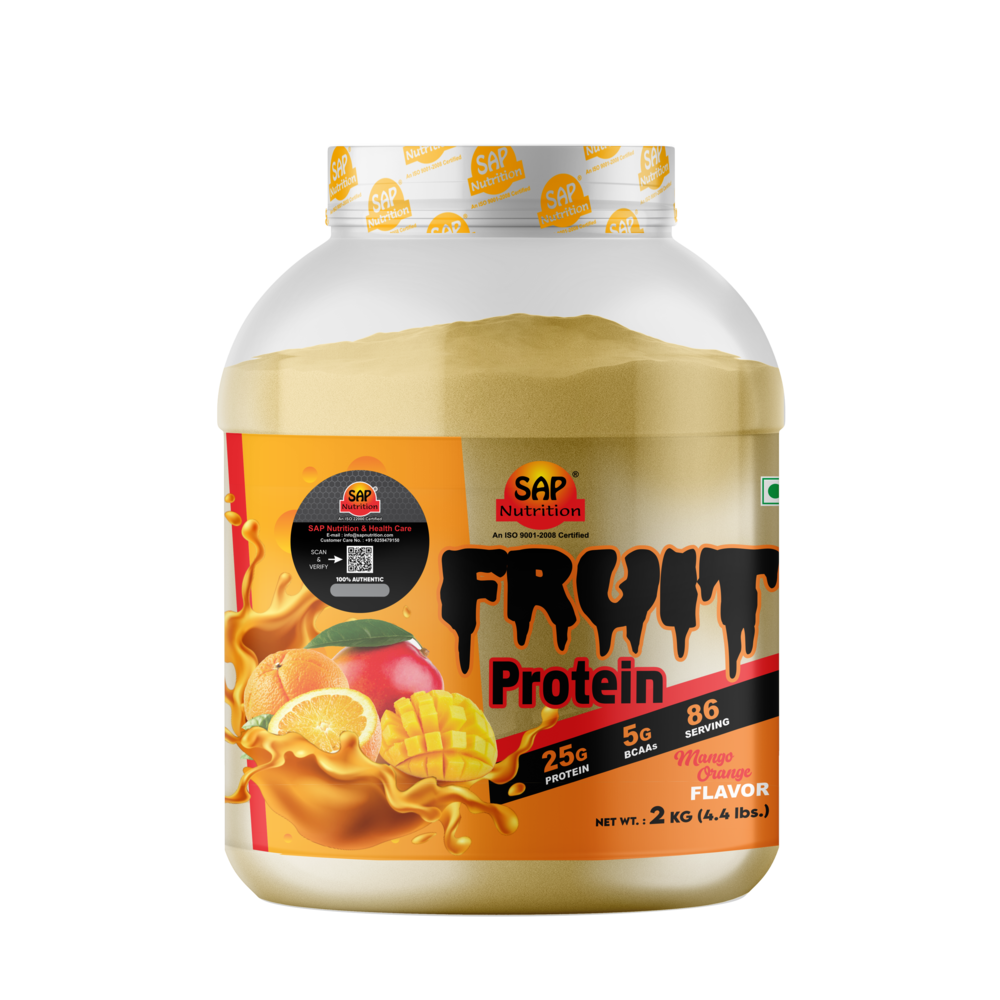 SAP Nutrition Fruit Protein, 25g Protein & 5g BCAAs – Mango Orange, 2kg
