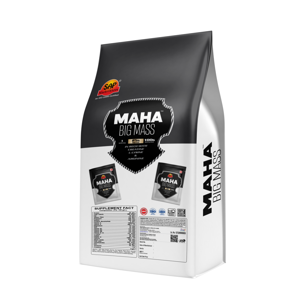 SAP Nutrition Maha Big Mass – 25g Protein with Creatine, L-Lysine & Arginine | 4.5kg Pouch