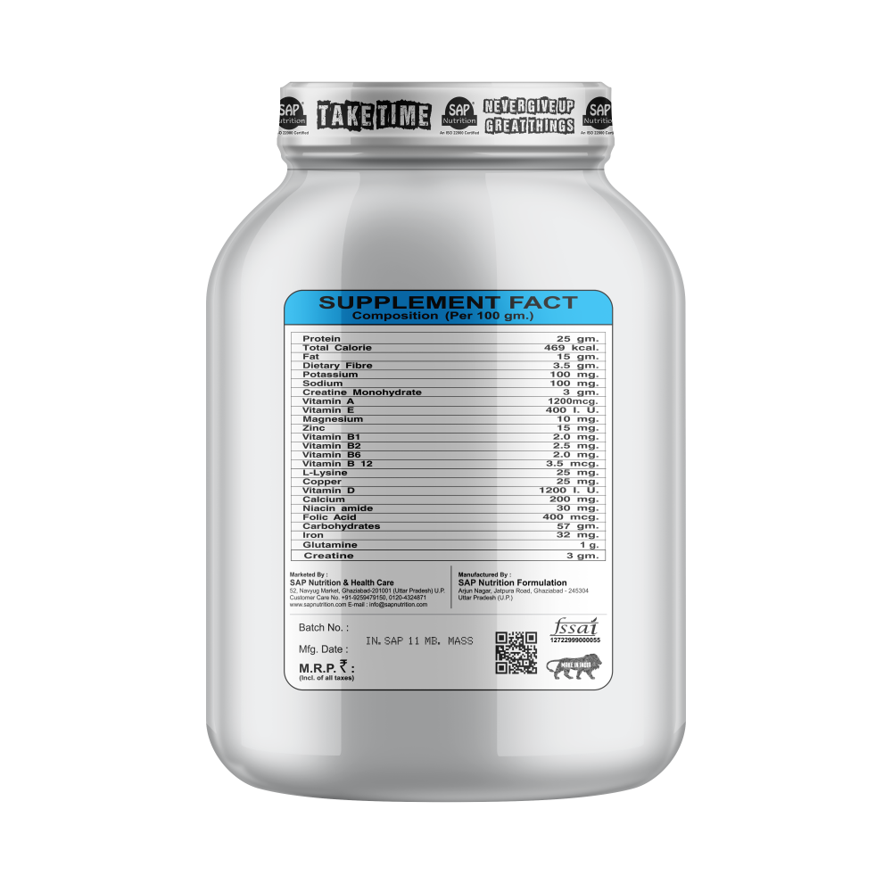 SAP Nutrition Shrink Maha Big Mass – 25g Protein with Creatine, L-Lysine & Arginine | 3kg - Image 3