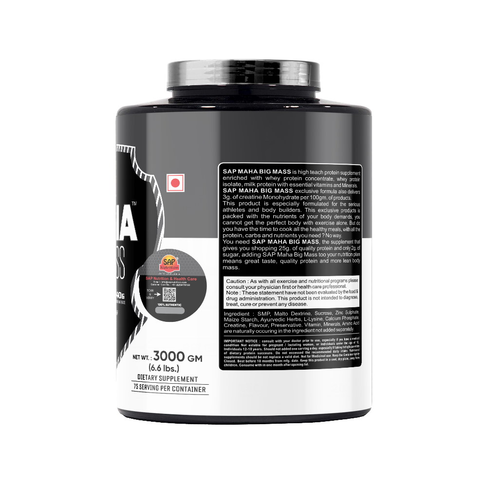 SAP Nutrition Maha Big Mass Gainer with Creatine, L-Lysine & Arginine | 25g Protein - Image 2