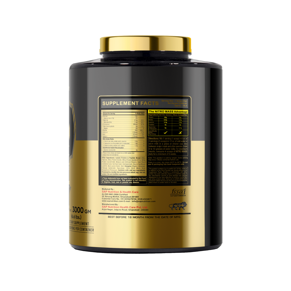 SAP Nutrition Nitro Muscle Builder – 30g Protein, 6.8g BCAA & 3g Creatine | Lean Mass and Weight Gainer - Image 3