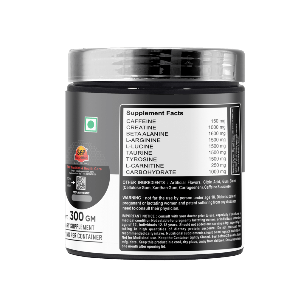 SAP Nutrition Pre Workout Silver Series | Energy, Focus & Endurance Formula | 30 Servings | 300g - Image 3