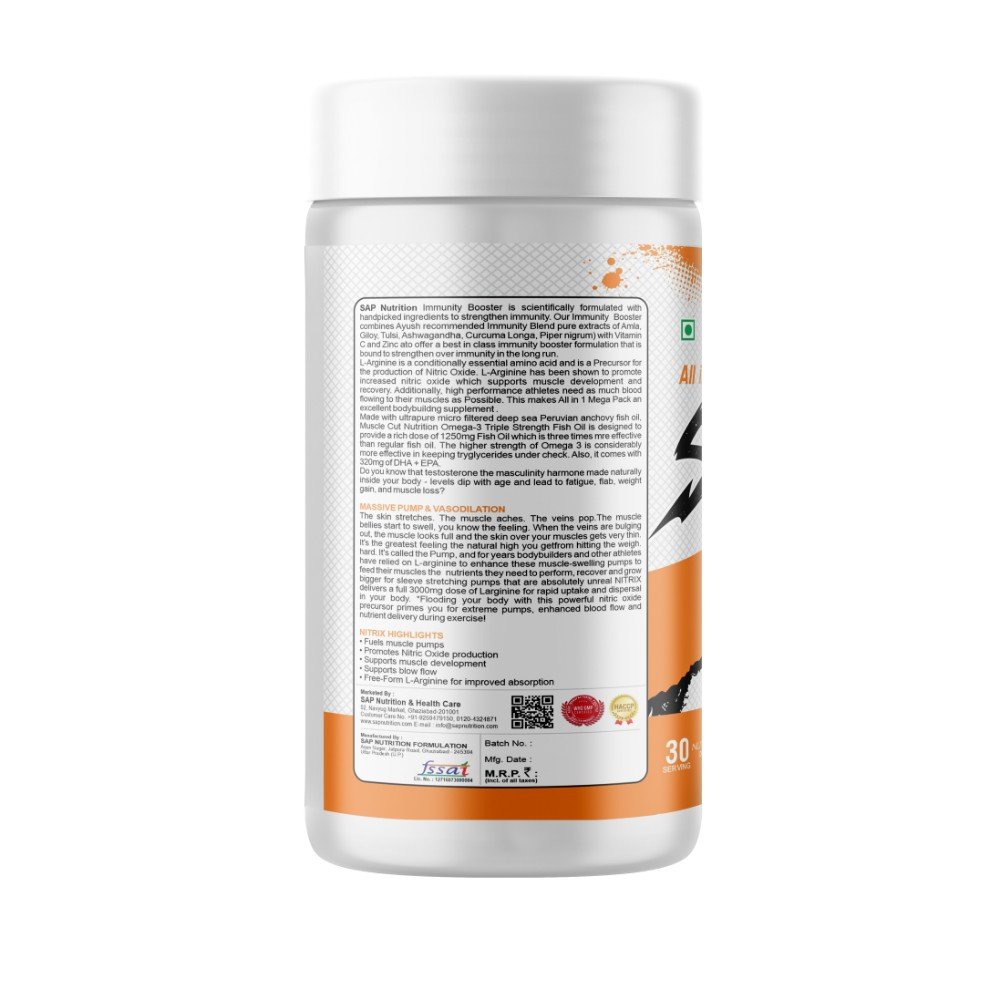 SAP Nutrition All-in-One Stack Pack | Omega-3, Multivitamin, Arginine, Nitrix, Immune Booster & Taurine | 210 Capsule - Image 2